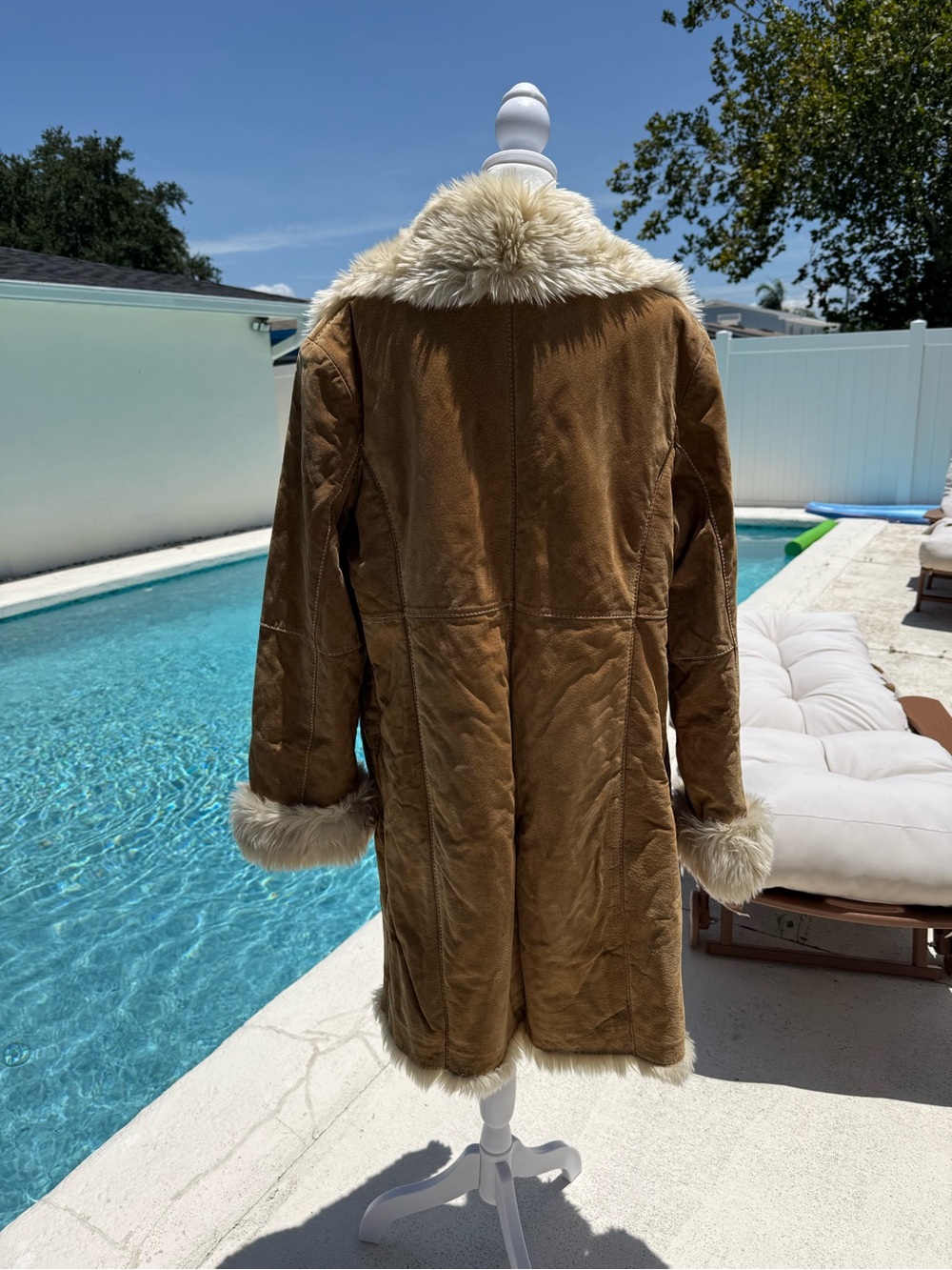 Penny Lane Brown Suede Shearling Coat with Cream Fur Trim - Picture 4 of 14
